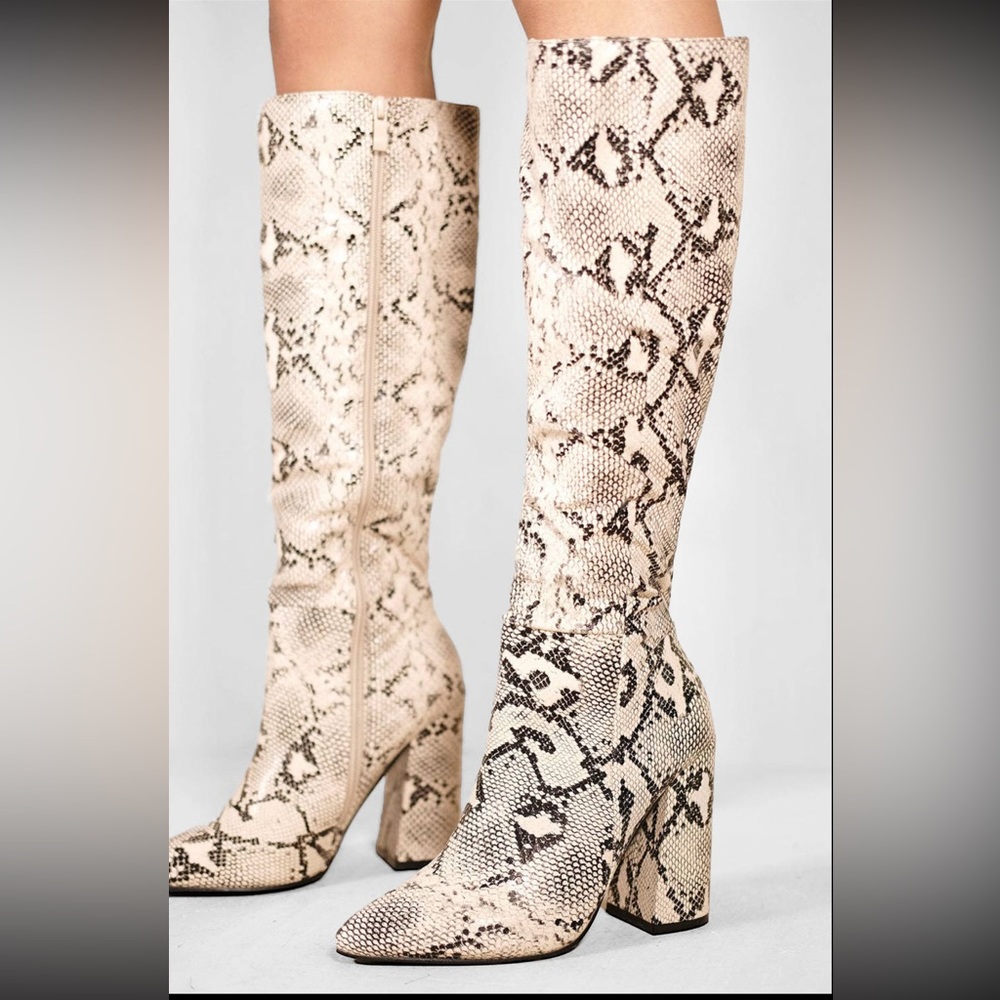 Natural Snake Calf High Pointed Toe Boot